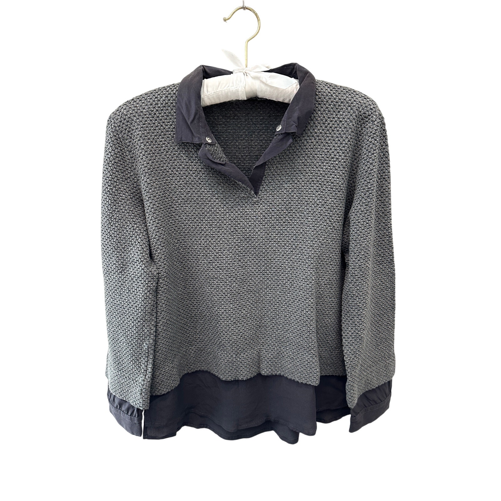 Biancalancia | Gray Textured Knit Layered Look Sweater Top | Size 46 (Us M/L)